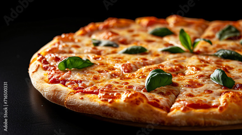 Pizza isolated on Black background copy space