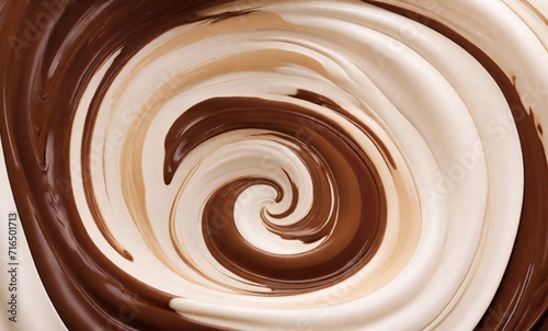 Chocolate swirls on a white background, closeup of photo