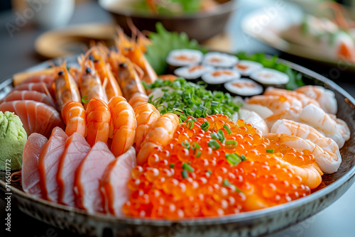 Seafood on a large plate. Assorted seafood from mussels, oysters, crab, shrimp