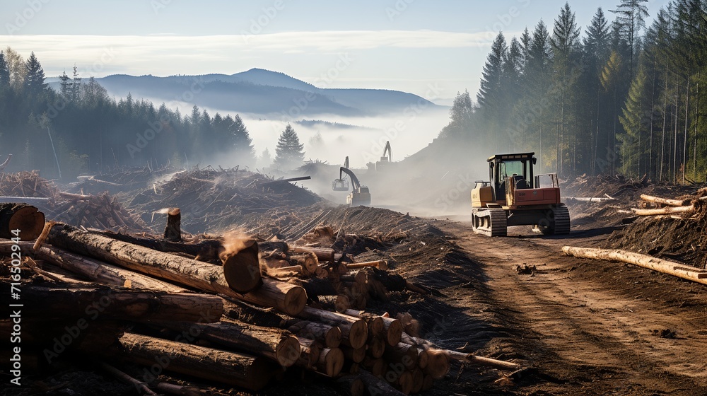 a pile of logs sitting on top of a dirt road next to a forest a pile of logs sitting on top of a dirt road next to a forest