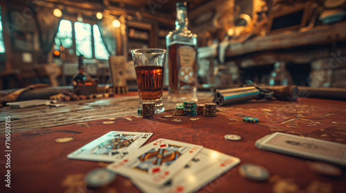 Poker at the Old Western Saloon Table with playing photo