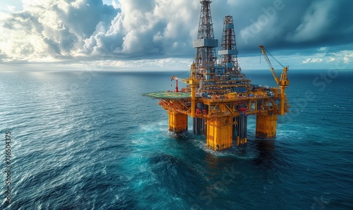 Industrial offshore drilling rig in the middle of the sea. photo