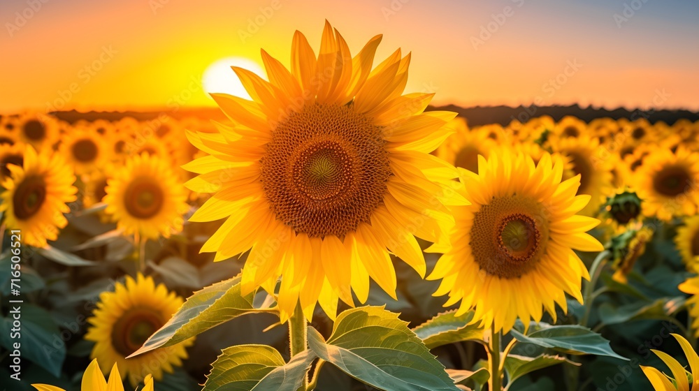 Sunflower field glow contributing to a healthy ecosystem , Sunflower field glow, healthy ecosystem