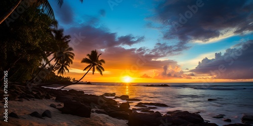 Serene tropical beach at sunset in summer   Serene tropical beach  sunset  summer