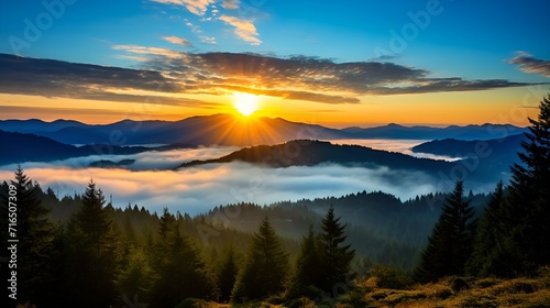 Sunrise over mountains captured in an aerial shot , Sunrise over mountains, aerial shot