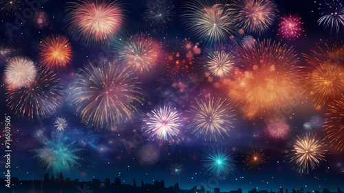 Beautiful fireworks background at night for holiday decoration