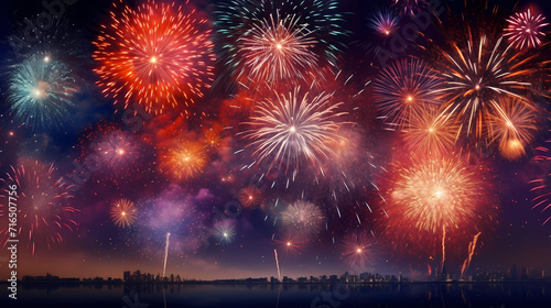 Beautiful fireworks background at night for holiday decoration