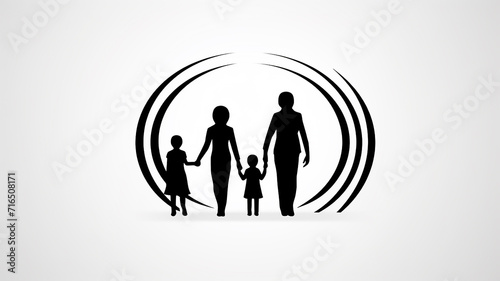 silhouette family, logo people mom dad and child, group of people black flat minimalism graphics isolated on a white background, holding hands © kichigin19