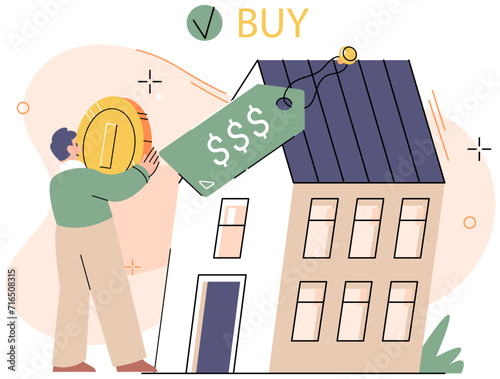 Buying and choosing housing. Vector illustration The property market offered diverse investment opportunities The mortgage rate influenced buyers decision The apartment complex had amenities for rent