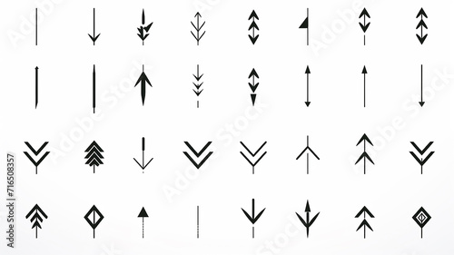 arrow, collection of icons of small black pointer arrows for design isolated on a white background, flat minimalism graphics, set of illustrations © kichigin19