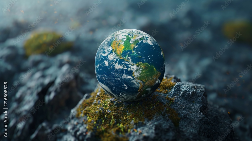 Planet earth on rock. View from space to earth. Planet earth on rock. View from space to earth.