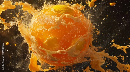 Planet earth made of fresh orange juice. View from space to earth.