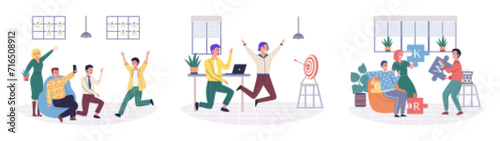 Office rest vector illustration. Engaging in pastime activities during office rest breaks brings happiness and relaxation to employees The organizations commitment to employee well being includes