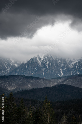 Snowy mountain peak in winter. Landscape with beautiful mountains © adrianad