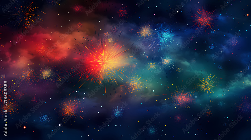 Beautiful fireworks background at night for holiday decoration