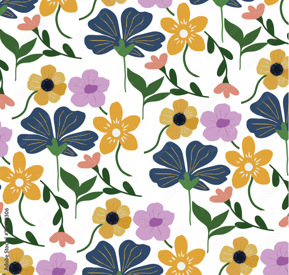 Set of floral pattern on white and dark background. Pattern of colorful flowers for printing on fabric, poster, painting, card, flyer. Vector drawing, design elements. Set of floral pattern on white and dark background. Pattern of colorful flowers for printing on fabric, poster, painting, card, flyer. Vector drawing, design elements.