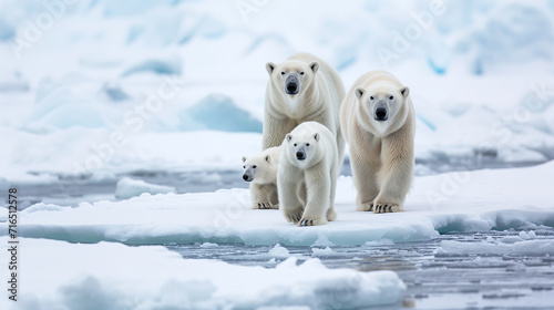Polar bears navigating icy landscapes, survival in the Arctic environment. World wildlife day