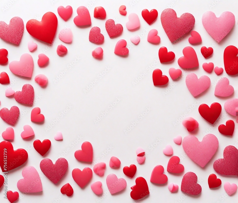 Valentine's day, romantic background with red, pink and white hearts on a transparent background