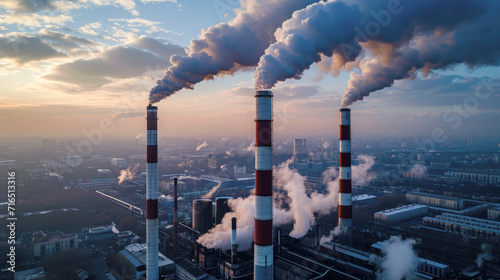 Environmental Impact: Industrial Smokestacks Emitting Pollution photo