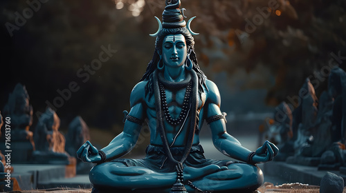 Hindu God Shiva statue in meditation.