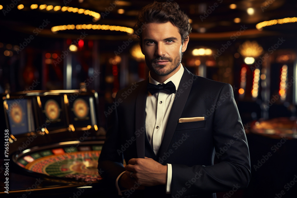 Concept of casino games poker slots free spins chips cards dice players las vegas Generative AI picture