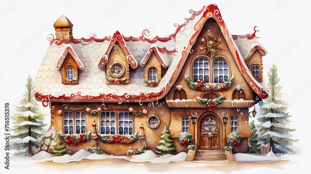 gingerbread house isolated on a white background, christmas dessert, holiday greeting tradition
