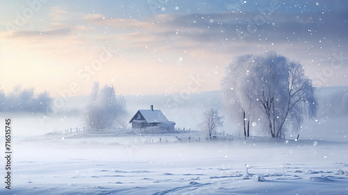 winter landscape  snowfall in nature calm quiet sunset  snowflakes slowly falling  wildlife background