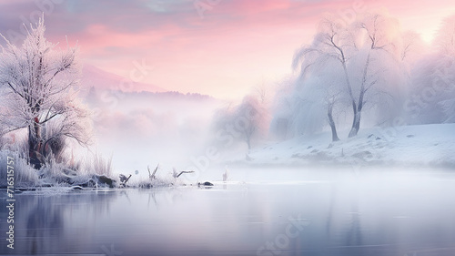 winter landscape, snowfall in nature calm quiet sunset, snowflakes slowly falling, wildlife background © kichigin19