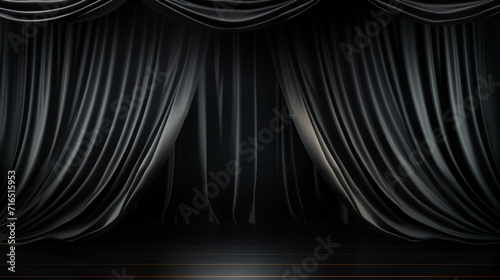 Closed silky luxury black curtain stage