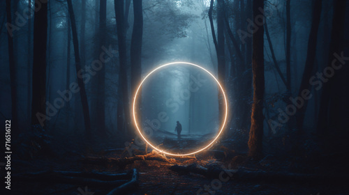 3d illustration of a glowing portal in a foggy forest