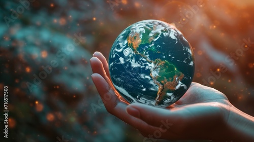 Human hand holding planet earth 