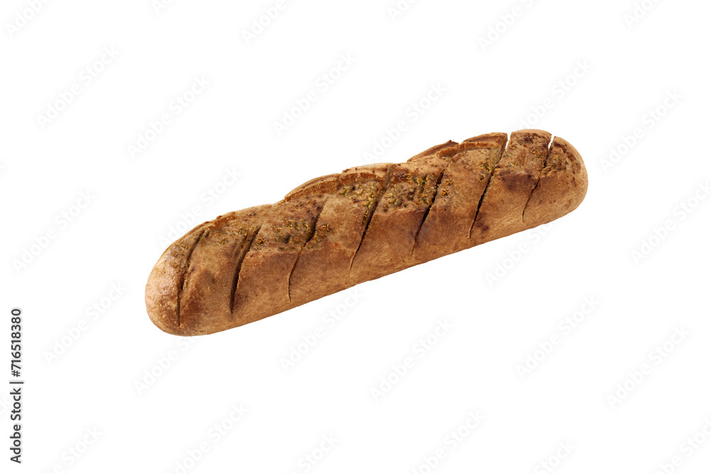 garlic grain baguette roll on a white background
