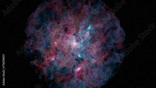 Colorful pink blue planetary nebula with star field in background (3D Rendering)