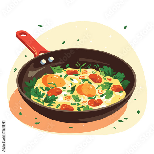 Fried Eggs as Tasty Dishes with Egg Ingredient Served in Frying Pan Vector Illustration