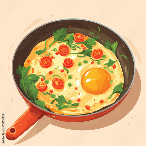 Fried Eggs as Tasty Dishes with Egg Ingredient Served in Frying Pan Vector Illustration © baobabay
