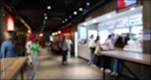 Time Lapse video of People Walking and Ordering from a Fast Food restaurant. Blurred background 4K video.