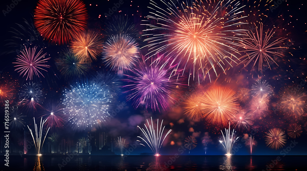 Naklejka premium Beautiful creative holiday background with fireworks and sparkles