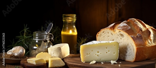 Still life with cheese, bre...