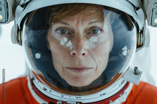  Middle aged woman astronaut wearing spacesuit helmet © ALL YOU NEED studio