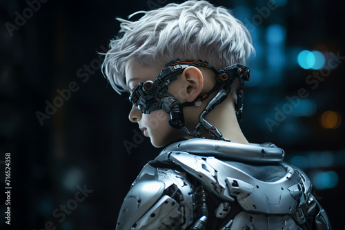 Ai generated illustration of science fiction male cyborg robotic humanoid personage futuristic strong metal body