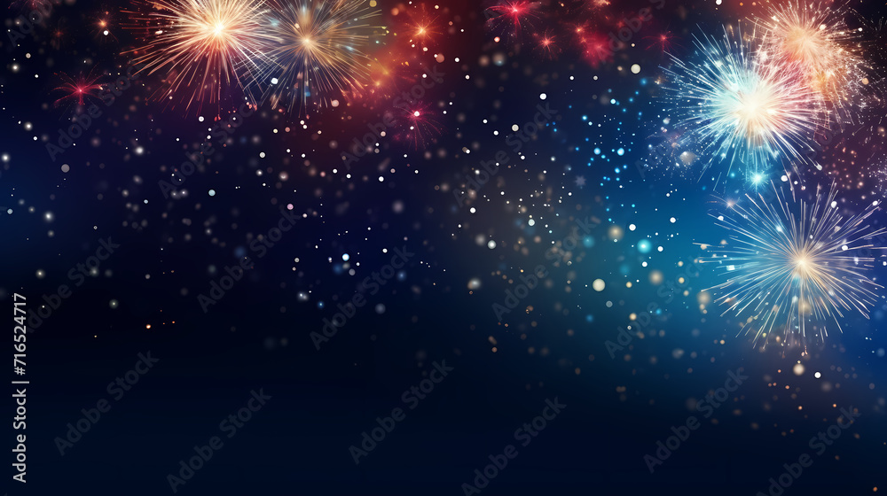 Naklejka premium Beautiful creative holiday background with fireworks and sparkles
