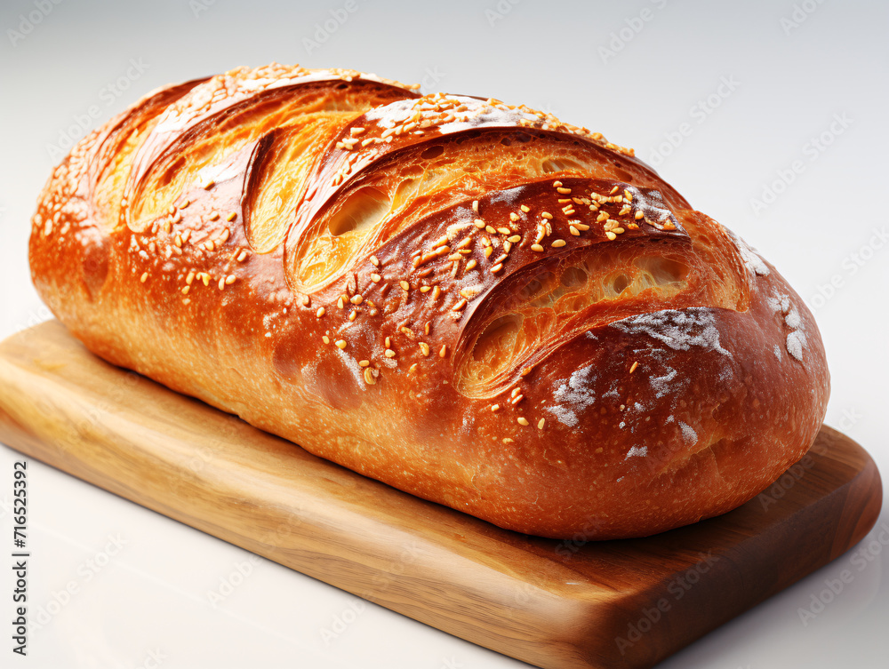 Loaf of bread on wooden cutting board