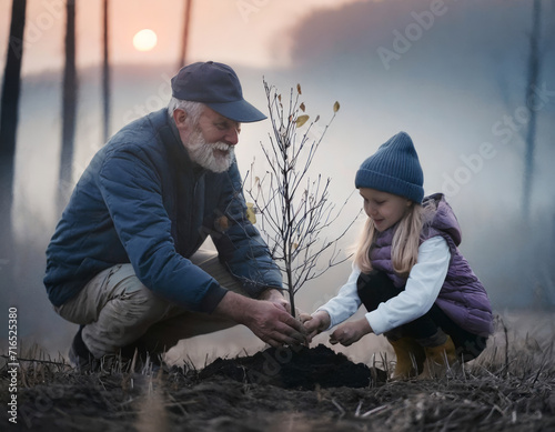 Grandfather and Granddaughter Bonding Over Gardening Outdoors