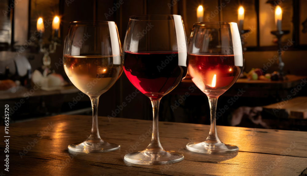 Glasses of wine in dim lighting