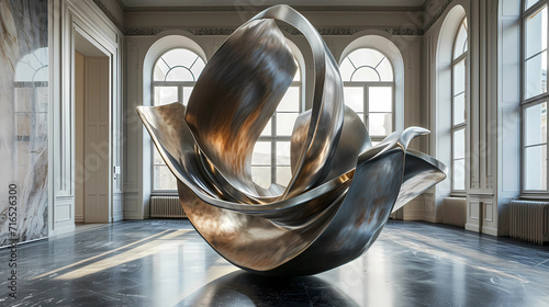a contemporary museum exhibiting a giant abstract sculpture photo