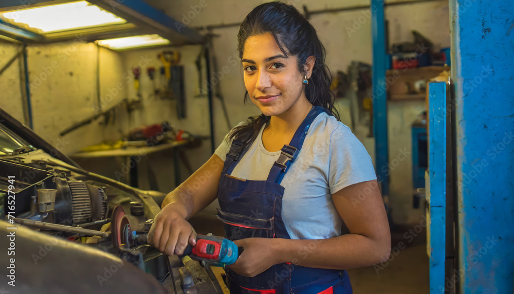 Smiling Young Female Engineer in a Workshop