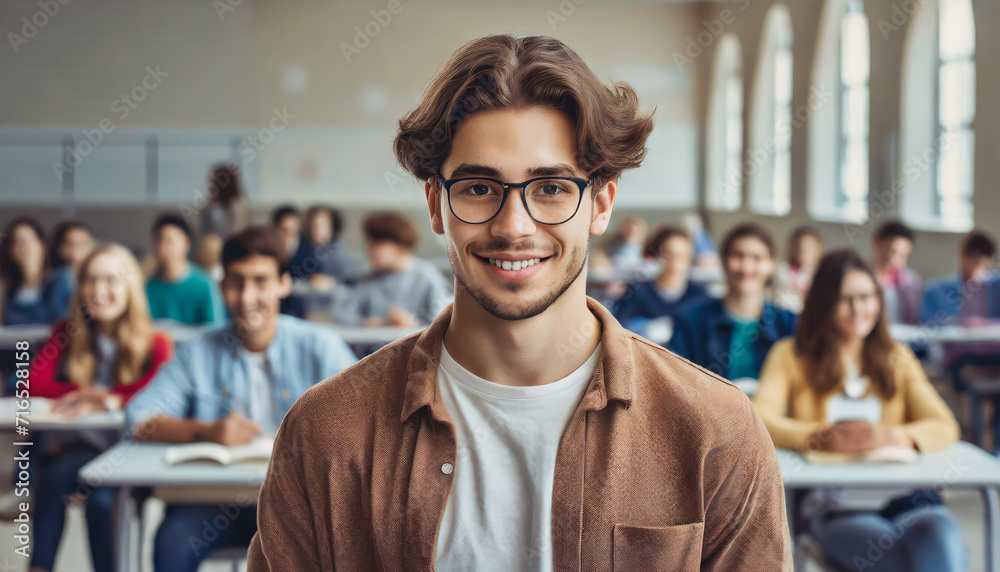 Fototapeta premium Young teacher in a university auditorium