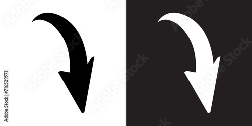 Curved arrow icon vector. Arrow pointer icon sign symbol in trendy flat style. Arrow down vector icon illustration isolated on white and black background