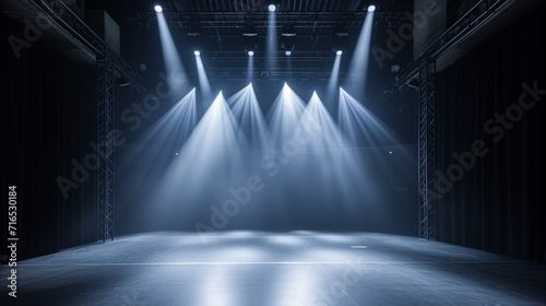 stage with spotlight, Artistic performances stage light background with spotlight illuminated the stage for contemporary dance. Empty stage with monochromatic colors and lighting design, Ai generated 