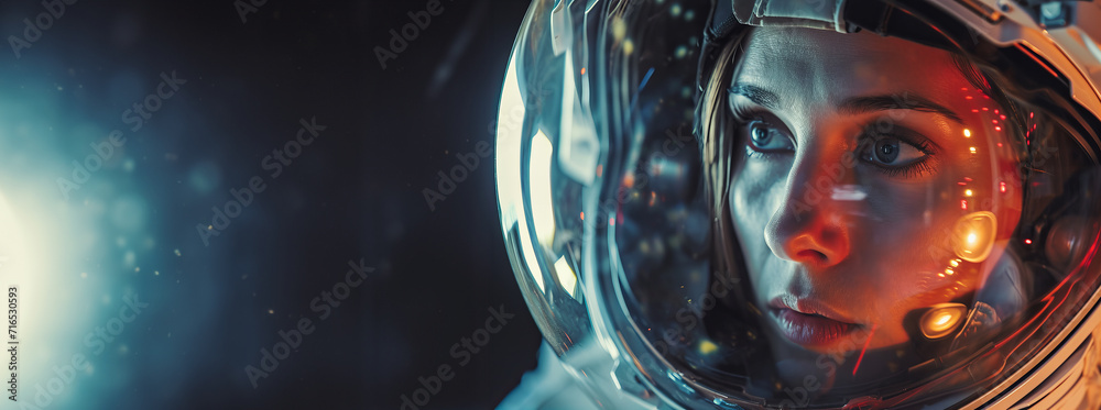  woman astronaut wearing spacesuit helmet